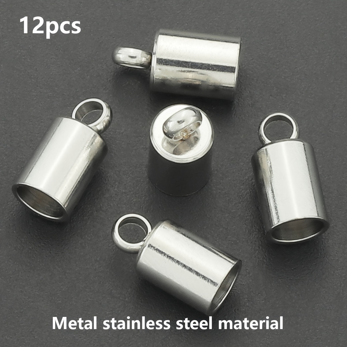 12pcs Stainless Steel Enamel Tassel Cap Cord Clasp Hook Connectors